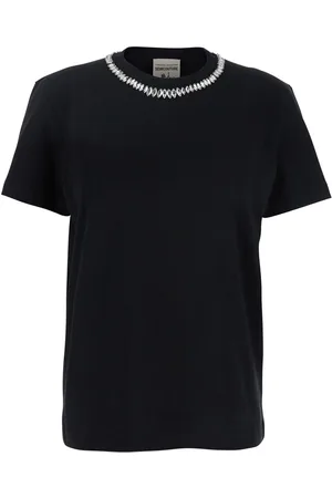 SEMICOUTURE Round Neck T-shirt With Metallic Decorations In Cotton Woman