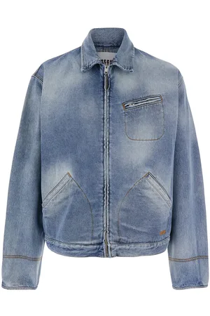 Msgm Blue Jacket With Faded Effect And Logo Embroidered On The Front In Denim Man