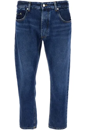 Icon Denim Blue Five Pocket Jeans With Logo Patch On The Back In Denim Man