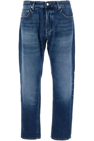 Icon Denim Blue Five Pocket Jeans With Logo Patch On The Back In Denim Man