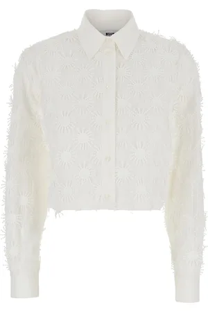 Msgm Crop Shirt With All-over Applied Embroidery In Cotton Blend Woman