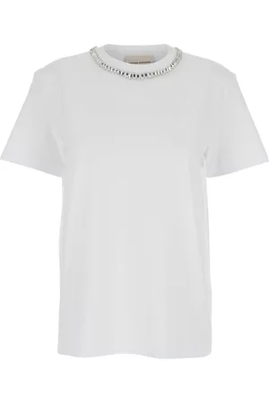 SEMICOUTURE Round Neck T-shirt With Metallic Decorations In Cotton Woman