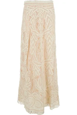 PAROSH Long Skirt With All-over Lace Embroidery In Tech Fabric Woman