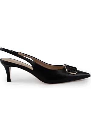 Twin-Set Leather Sling Back Pumps With Oval-t Logo