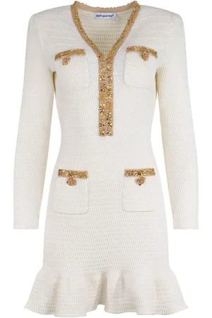 Self-Portrait Dress Made Of Cream Color Crochet.