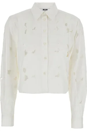Msgm Shirt With Classic Collar And All-over Perforated Details In Cotton Woman