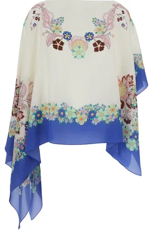 Etro Cape With All-over Floral Print And Asymmetric Design In Silk