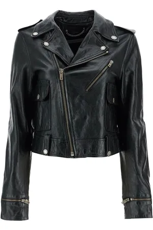 Golden Goose Shiny Black Sheepskin Biker Jacket With Sturdy Zip