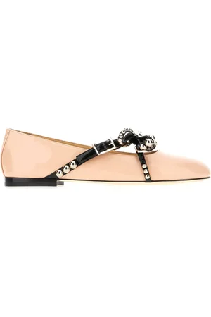 Mach & Mach Pink Leather Crystal Studs Ballerinas