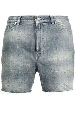 Saint Laurent Denim Destroyed California Shorts