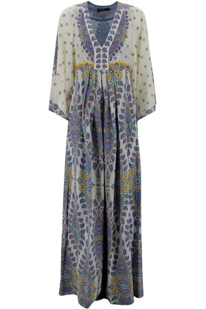 Etro Long Dress With V Neck And All-over Paisley Print In Silk