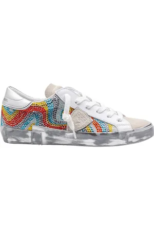 Philippe model Prsx Low Sneakers In Leather And Suede With Micro Crystals