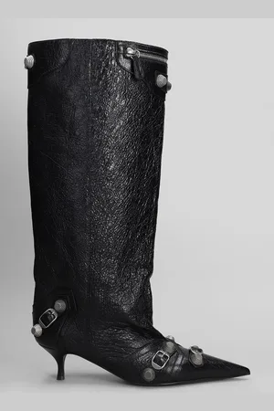 Balenciaga Cagole Wide Boot L50 Low Heels Boots In Leather