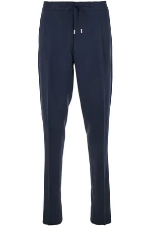 LARDINI Blue Pants With Elastic Waist And Drawstring In Cotton Man