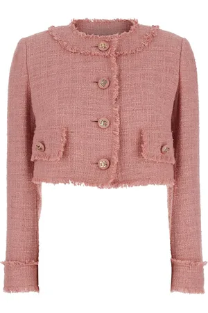 Dolce & Gabbana Crop Jacket With Logoed Buttons In Cotton Tweed Woman