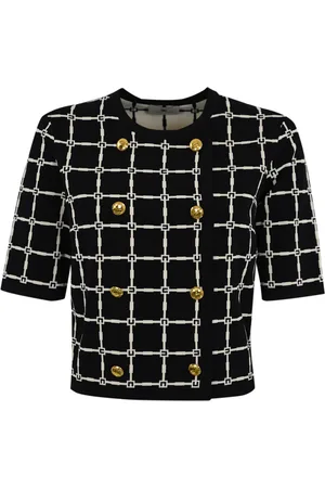 Elisabetta Franchi Jacquard Knit Cardigan With Golden Buttons