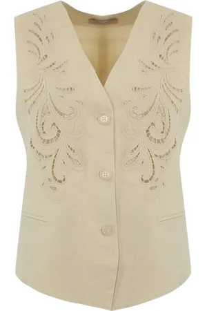 Twin-Set Waistcoat With Embroidery In Linen Blend