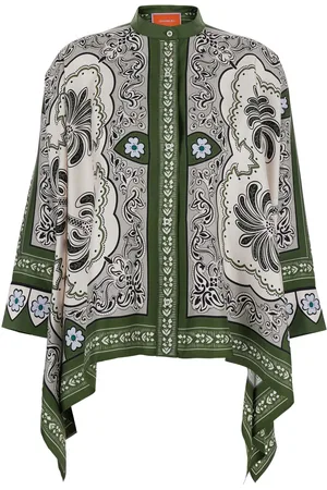 La DoubleJ Green Shirt With All-over Graphic Print In Silk Woman