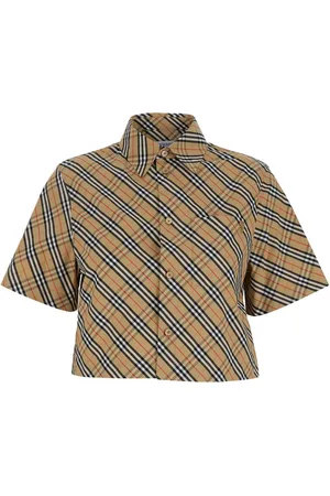 Burberry Crop Shirt With All-over Check Motif In Cotton Woman