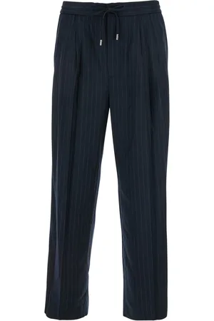 DUNST Blue Pants With Elastic Waist And Striped Motif In Cotton Man