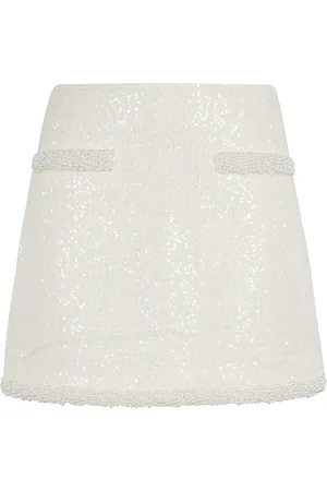 Self-Portrait Boucle Pearl Trim Mini Skirt