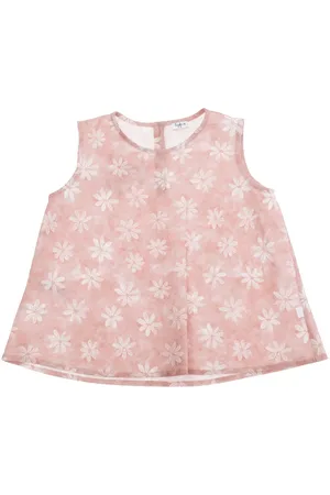 Il gufo Sleeveless Top With Round Neck And All-over Floral Motif In Linen Girl