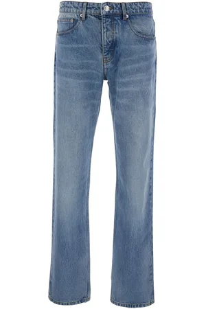 Ami Blue Jeans With Belt Loops And Logo Patch On The Rear In Denim Man