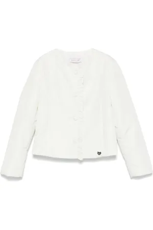 MONNALISA Crewneck Jacket With Ruched Detail On The Front And Logo Charm In Tech Fabric Girl