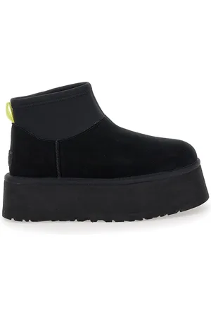 UGG Black Classic Mini Dipper Ankle Boots With Fabric Insert In Suede Woman
