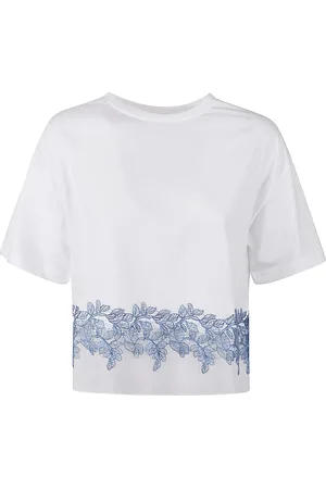 Ermanno Firenze Lace Floral Embellished Cropped T-shirt