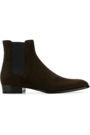 Saint Laurent Dark Brown Suede Wyatt Ankle Boots