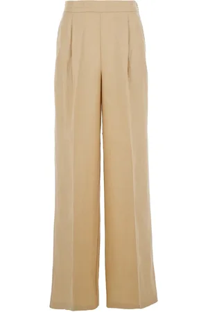 Twin-Set Beige Palazzo Pants With Elastic Waist And Logo Plaque On The Back In Wool Blend Woman