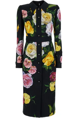Dolce & Gabbana Dress With Classic Collar And All-over Floral Print In Viscose Stretch Woman