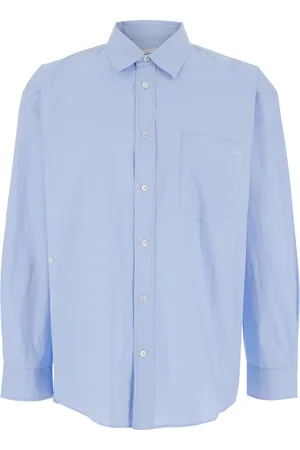 DUNST Light Blue Shirt With Patch Pocket On The Front And Embroidered Logo In Cotton Poplin Man