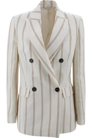 Brunello Cucinelli Multicolor Jacket With All-over Striped Motif And Monile Detail In Linen And Cotton Blend Woman