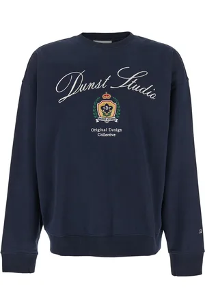 DUNST Blue Crewneck Sweatshirt With Embroidery On The Front And Back In Cotton Man