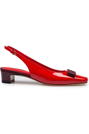 Salvatore Ferragamo Slingback Rivalda In Patent Leather Burgundy Color