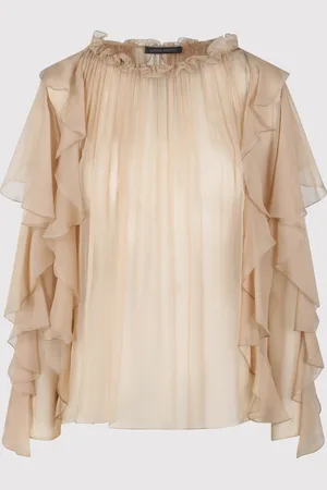 Alberta Ferretti Pink Shirt With Ruffle Detail In Silk Chiffon Woman