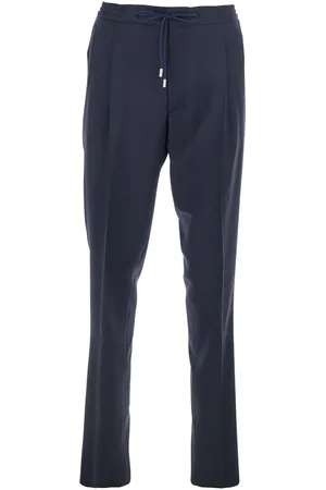 LARDINI Blue Pants With Elastic Waist And Drawstring In Virgin Wool Man