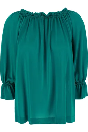 Alberta Ferretti Blue Top With Pleated Details In Viscose Woman
