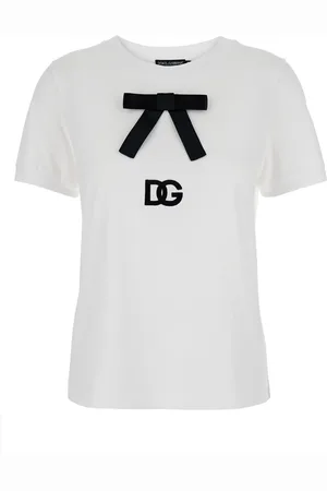 Dolce & Gabbana T-shirt With Bow On The Front And Dg Logo In Cotton Woman