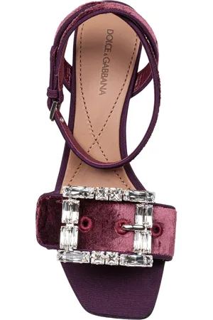 Dolce & Gabbana Velvet Sandal In Vinacca Color With Buckle With Stones