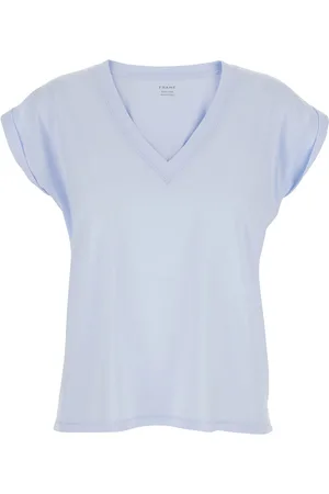 Frame Easy Light Blue T-shirt With V Neck In Cotton Woman