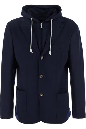 ELEVENTY Blue Jacket With Hood And Bib In Wool Man