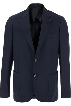 LARDINI Blue Jacket With Classic Lapels And Chest Pocket In Virgin Wool Man