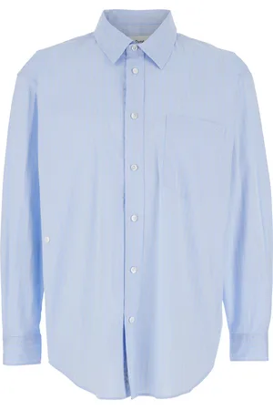 DUNST Light Blue Shirt With All-over Striped Motif And Embroidered Logo In Cotton Poplin Woman