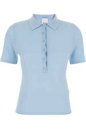 Allude Light Blue Sweater With Polo Shirt Style Collar In Wool Woman