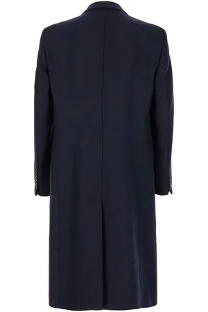 Emporio Armani Blue Double-breasted Long Coat With Peak Revers In Wool Man