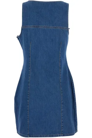 COPERNI Blue Asymmetric Sleeveless Mini Dress With Cut-out Detail And Floral Patches In Denim Woman