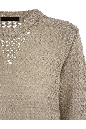 Fabiana Filippi Bicolor Cotton Mesh Short Sleeve Sweater